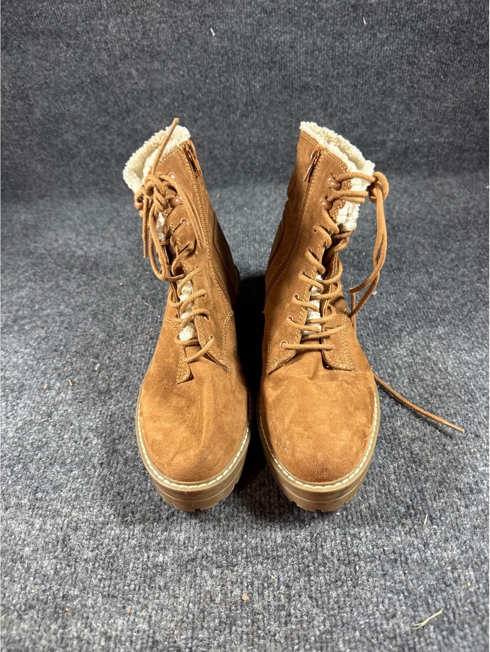 Universal Thread Womens 8.5 Brown Combat Boots Lace Up Side Zip Lug Sole